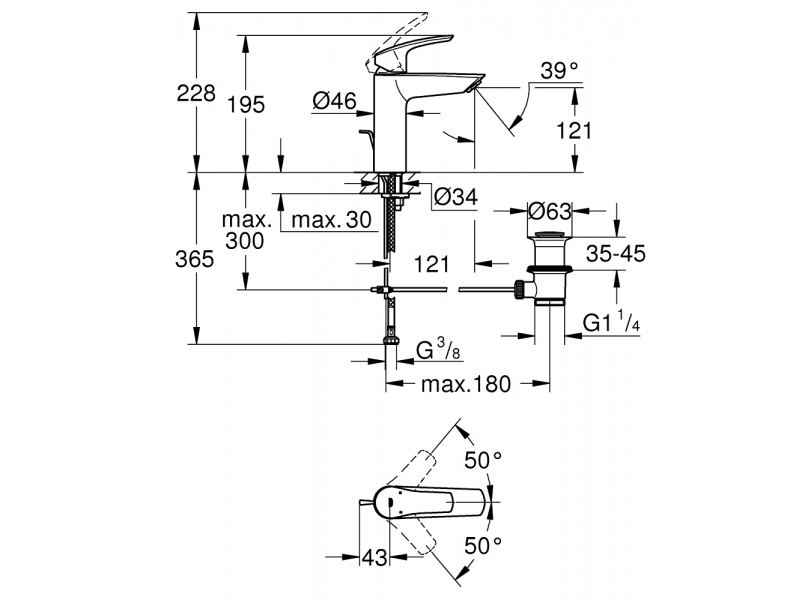 GROHE Смесител за умивалник, M-размер, с изпразнител EUROSMART 23322003