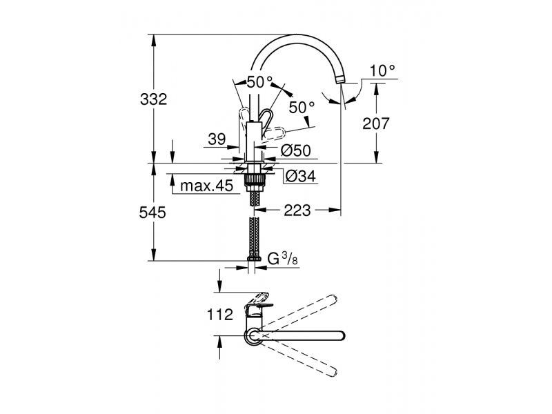 GROHE Кухненски смесител с висок чучур GROHE ZERO без никел и олово BAUFLOW 31538001
