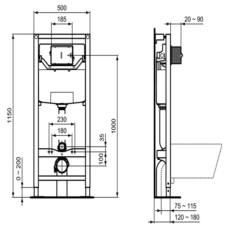 Структура за вграждане PROSYS 120 P R027767 и пневматичен бутон хром  R0124AA