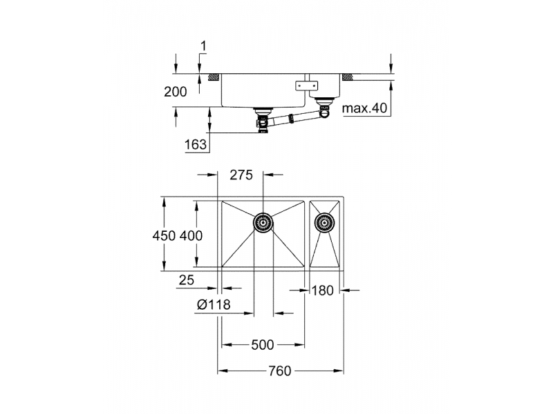 GROHE Кухненска мивка от неръждаема стомана с 1,5 корита K700 UNDERMOUNT 31575SD1