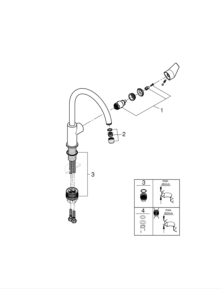 GROHE Кухненски смесител с висок чучур GROHE ZERO без никел и олово BAUEDGE 31367001