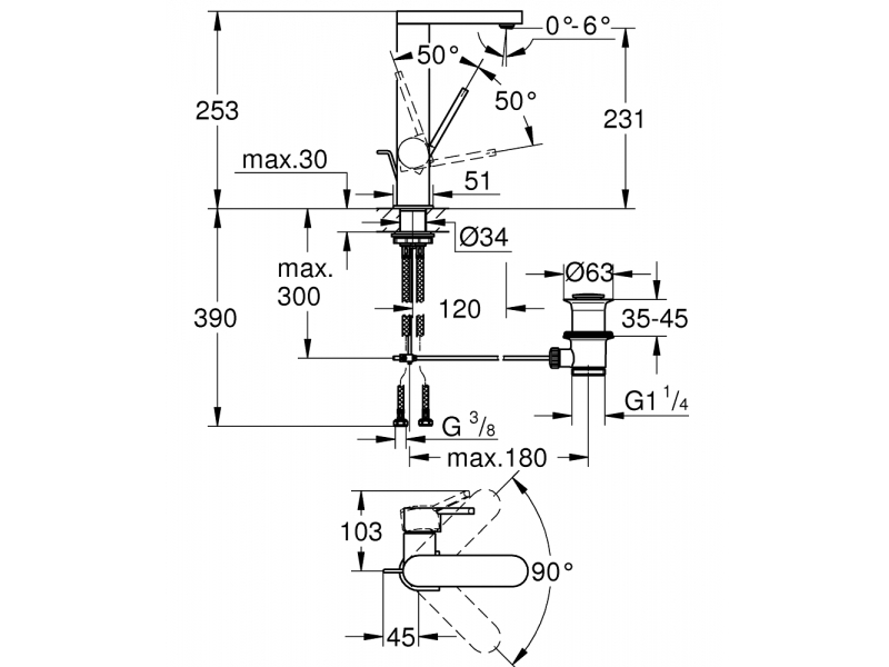 GROHE Смесител за умивалник едноръкохватков L-размер GROHE PLUS 23851003