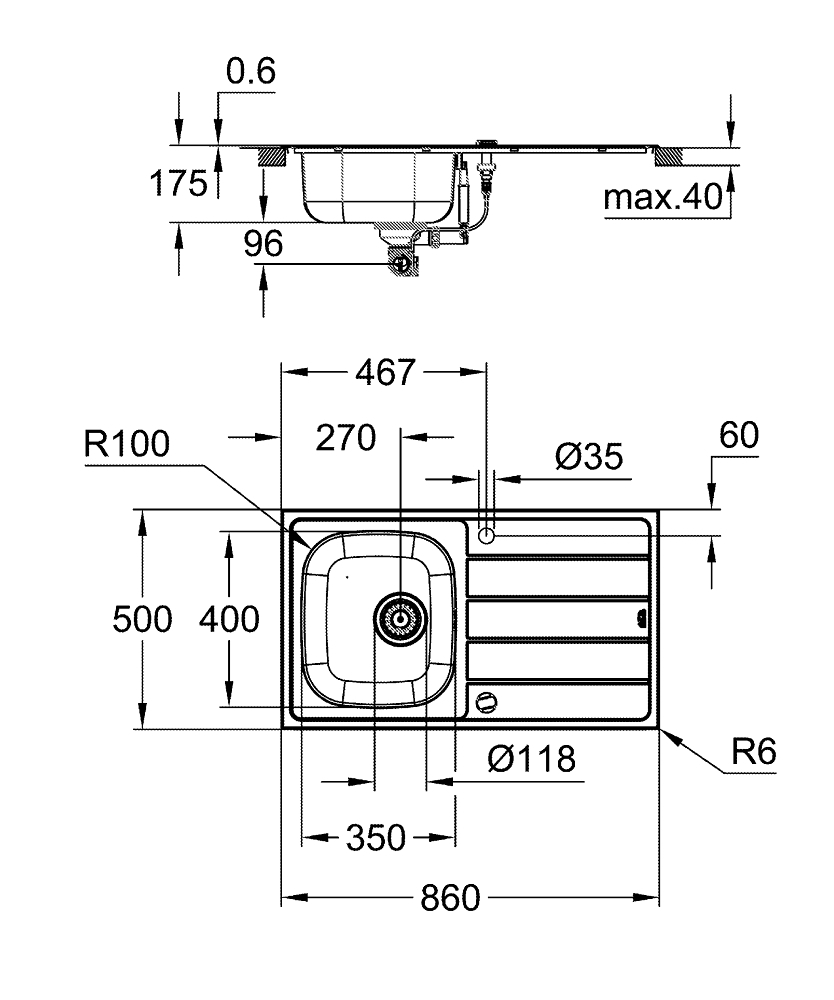 GROHE Кухненска мивка от неръждаема стомана с отцедник K200 31552SD1