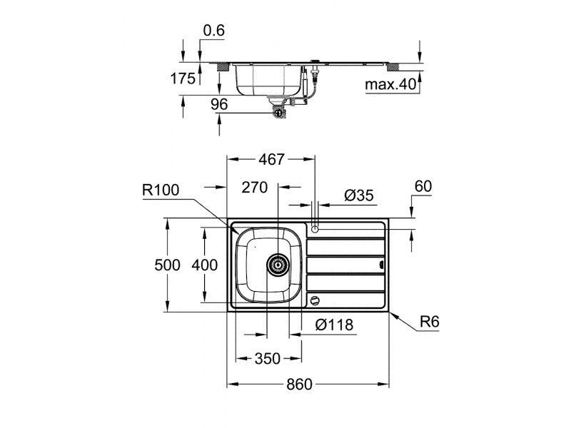GROHE Кухненска мивка от неръждаема стомана с отцедник K200 31552SD1